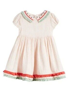 Mini Boden Collared Seersucker WatermelonDress, Ballet Pink/ Ivory Stripe (3-4Y)